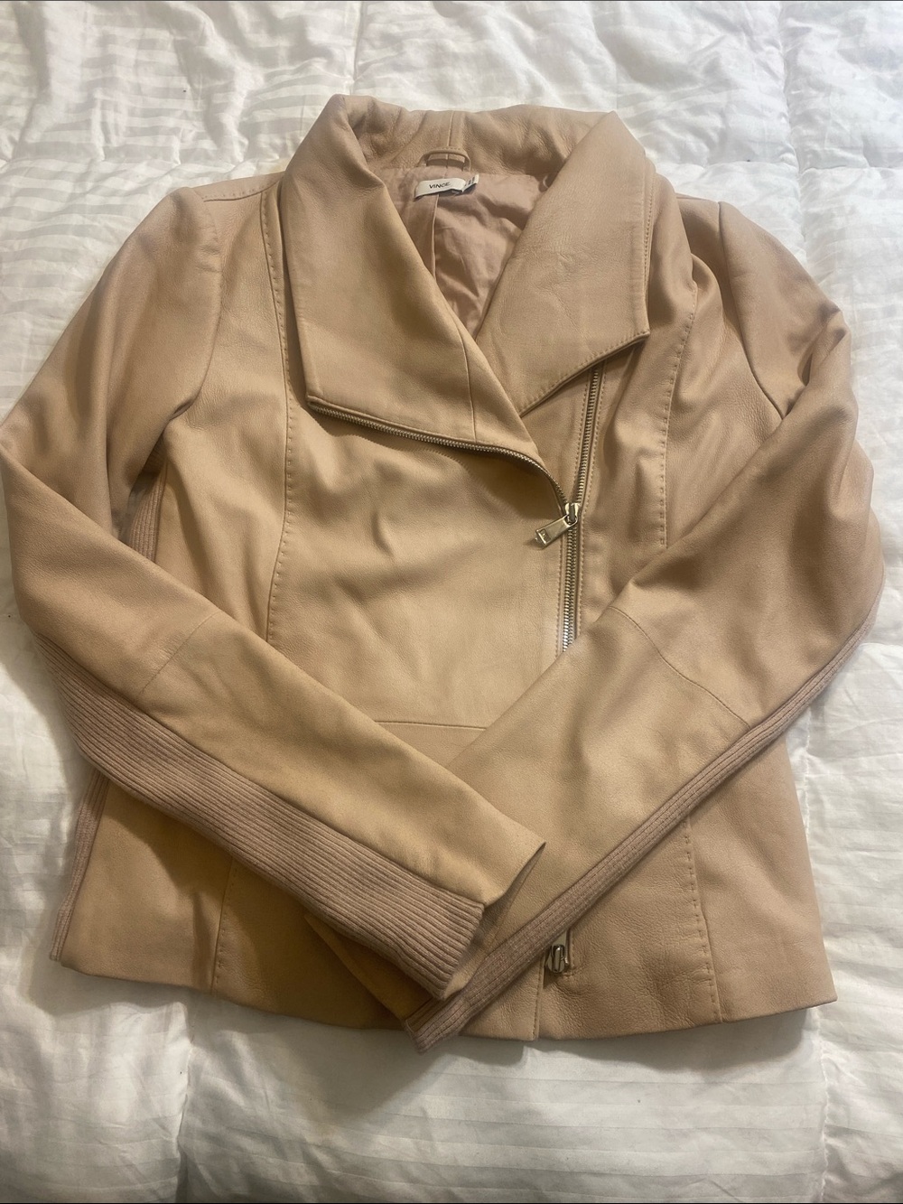 Vince Beige Goat Leather Moto Jacket
